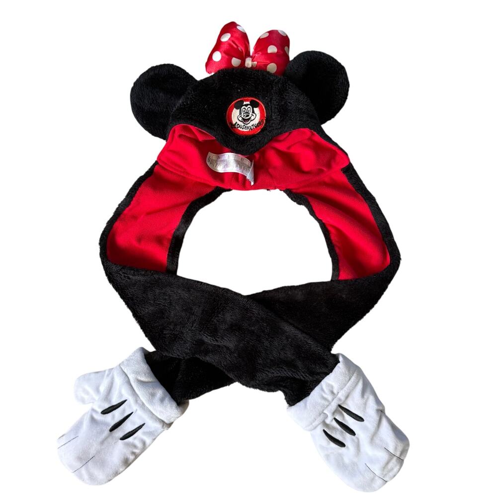 Disney Parks Minnie Mouse Mouseketeers Fleece Hat‎ Beanie W/ Ears Scarf Mittens
